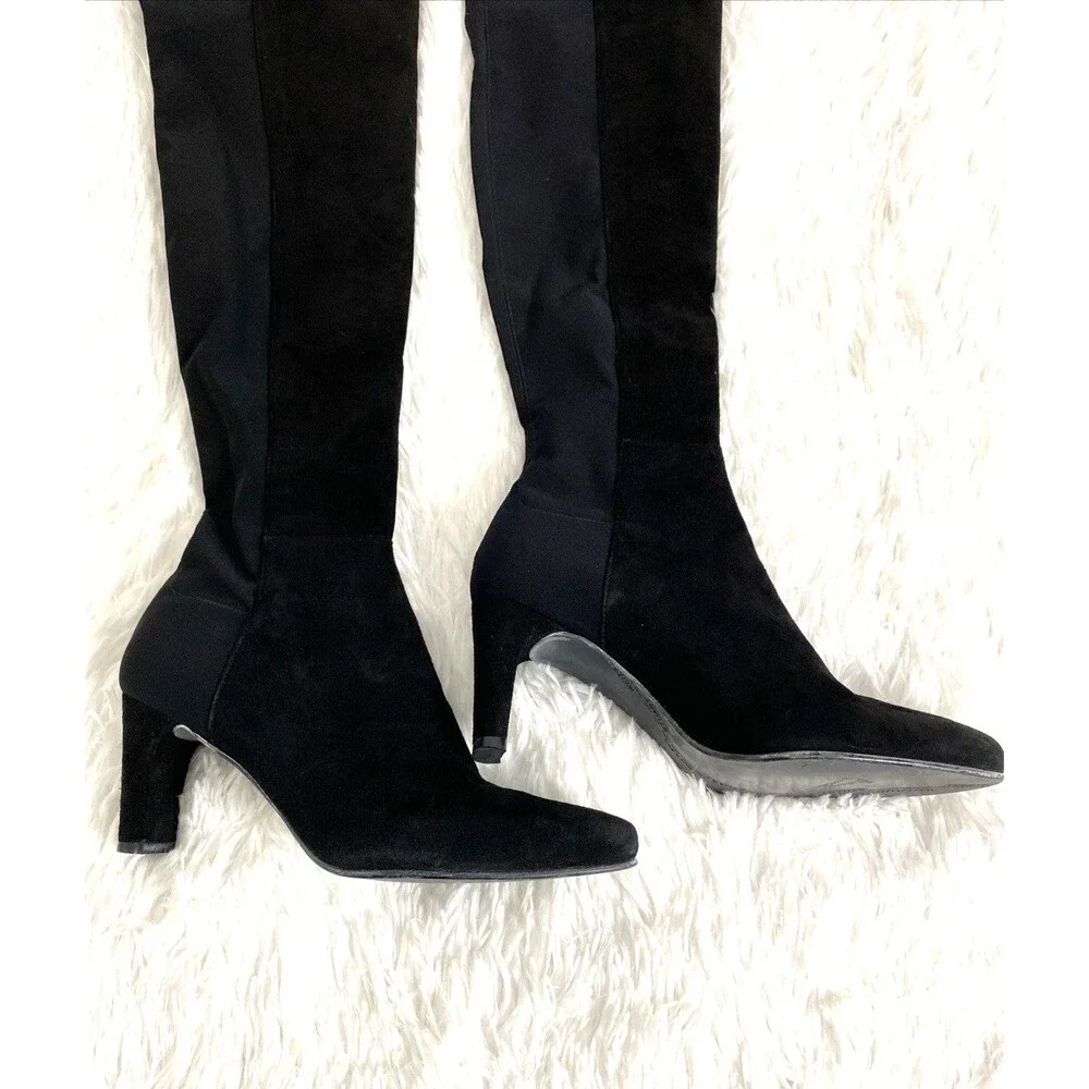 Stuart Weitzman Womens Suede Over The Knee Boots Size 36 Pull On Black Heeled